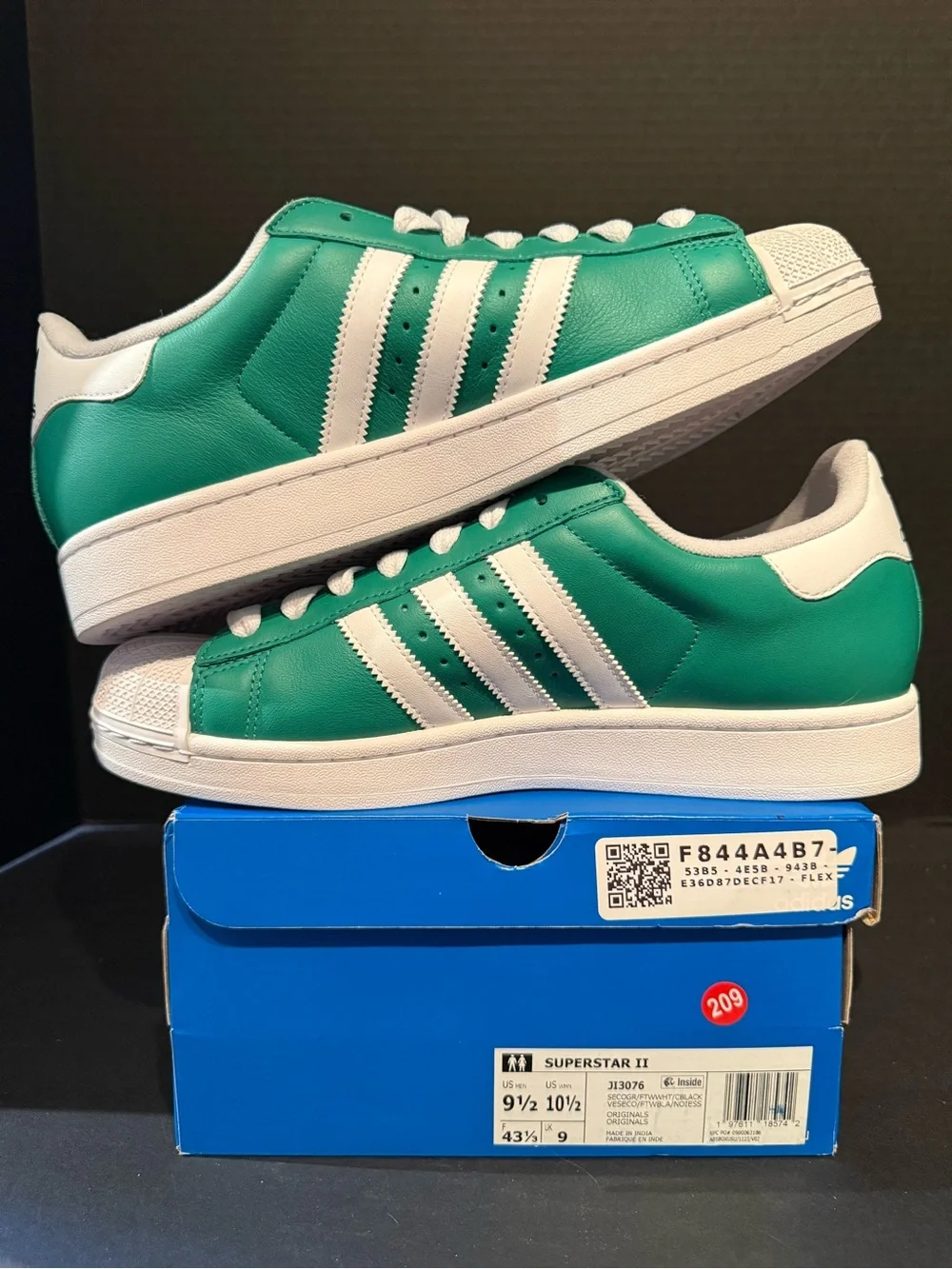 adidas Superstar II Green & White Low-Top Sneakers 9.5M